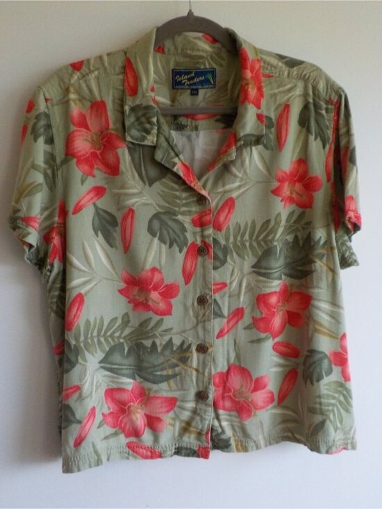 Tops - Blouse Button Up Tropical Short Sleeve